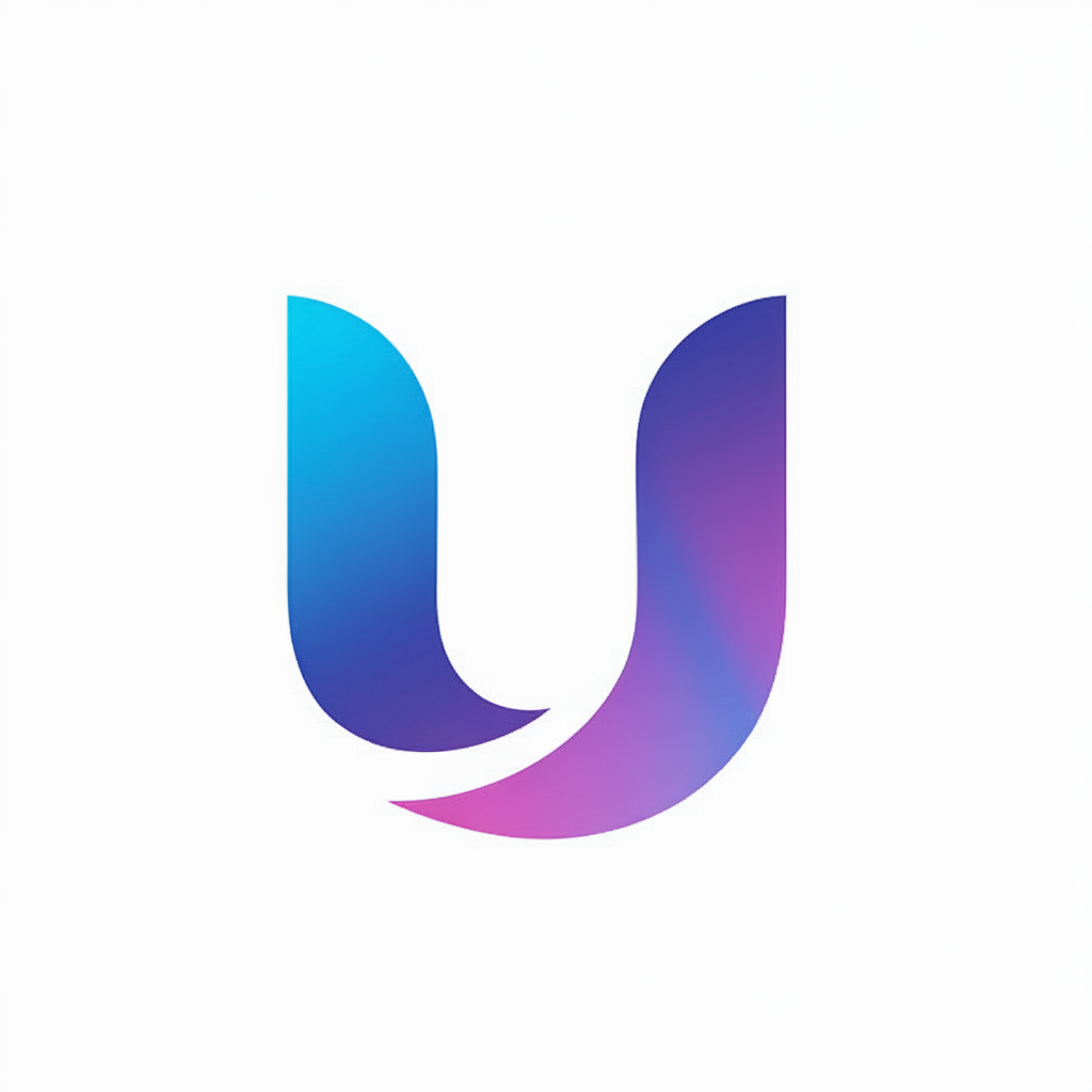 Create a visually striking letter 'U' with a gradient color transition effect. The letter is split into two overlapping segments: the upper segment showcases a vivid blue shade, while the lower segment glows in a rich purple hue. This 'U' is carefully placed in the center of the image, and the gradient achieves a seamless blend from blue to purple, enhancing the aesthetic appeal of the design., logo icon