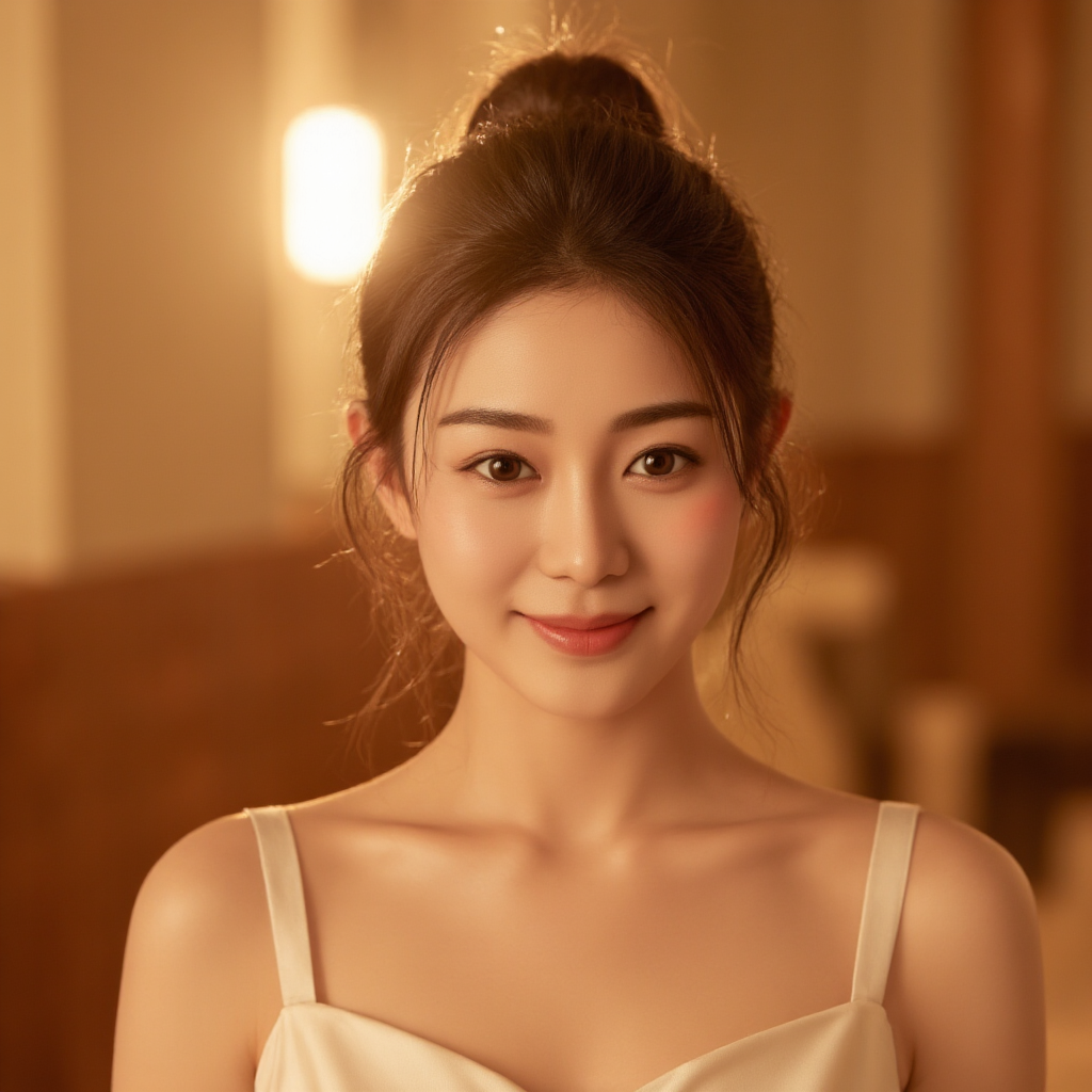 JKBB,A charming Asian girl performing ballet in a dance studio, depicted in a full-body, frontal view with a radiant smile and rosy cheeks. She sports a high ponytail and wears an elegant white dance dress. The scene is bathed in warm, stage lighting, creating a soft, ethereal ambiance. The image is rendered in 3D with an 8K ultra-high definition, emphasizing a modern, stylish aesthetic. The composition captures the grace and fluidity of ballet, enhanced by subtle shadows and a balanced perspective.